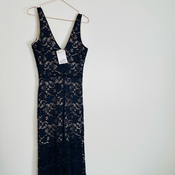New Belle Badgley Mischka Dress navy Blue Lace Overlay Maxi Evening - Picture 10 of 10